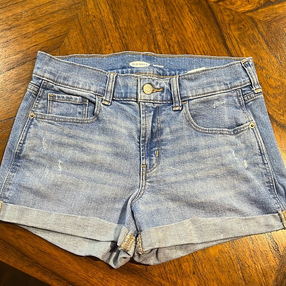 Old Navy Pants - Old Navy Boyfriend Distressed Light Blue Wash Cuffed Denim Jean Shorts Size 0